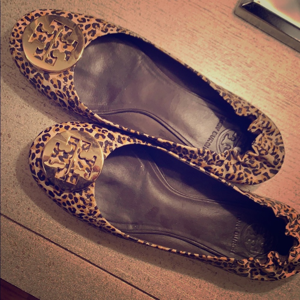 Tory Burch Leopard leather flats.